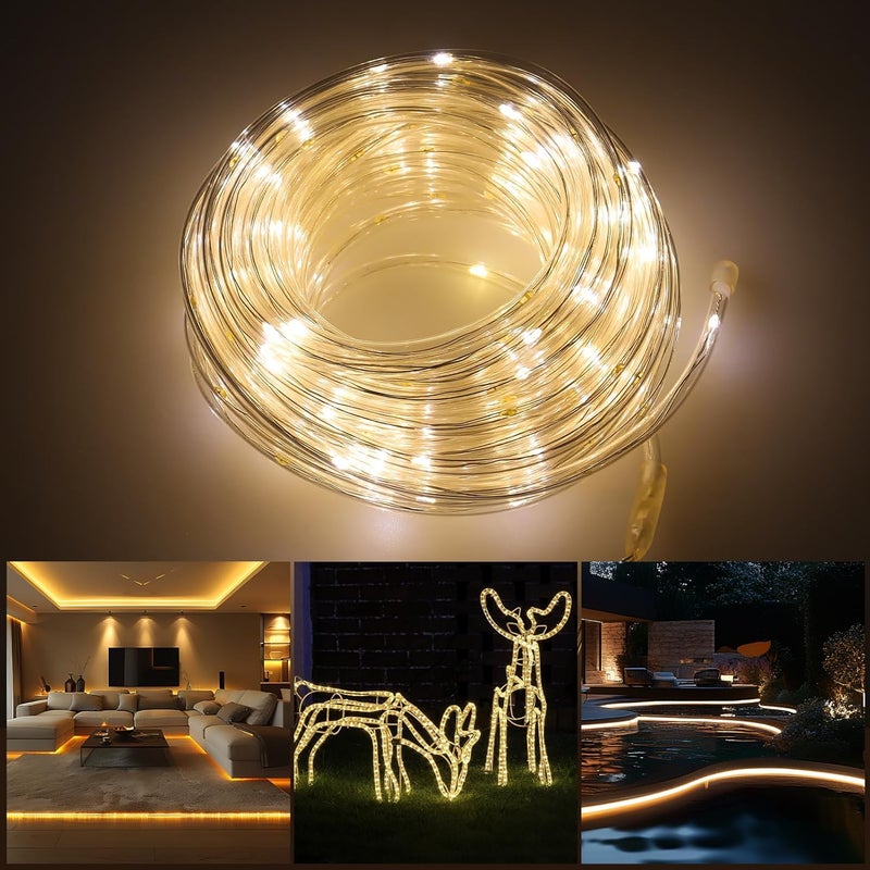 FUYO LED Rope Light with Remote 8 Modes Strip Lights with Timer & Memory 5.5mm Large Diameter Twinkle Lights for Wedding Garden Christmas Halloween Bedroom Patio Decorations (100ft, Warm White) - Image 1
